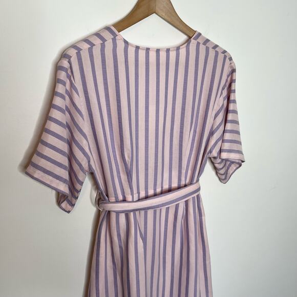 Love + Harmony Women's Midi Dress Size Medium Pink Purple Striped Deep V Neck - Picture 8 of 11